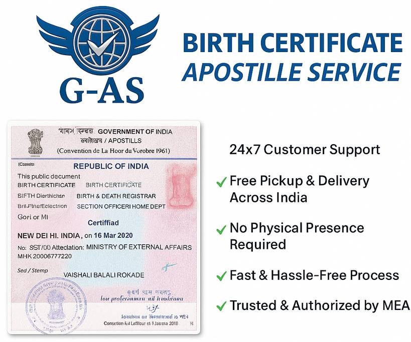 Birth Certificate Apostille Service in India by Good Apostille Services (G-AS)