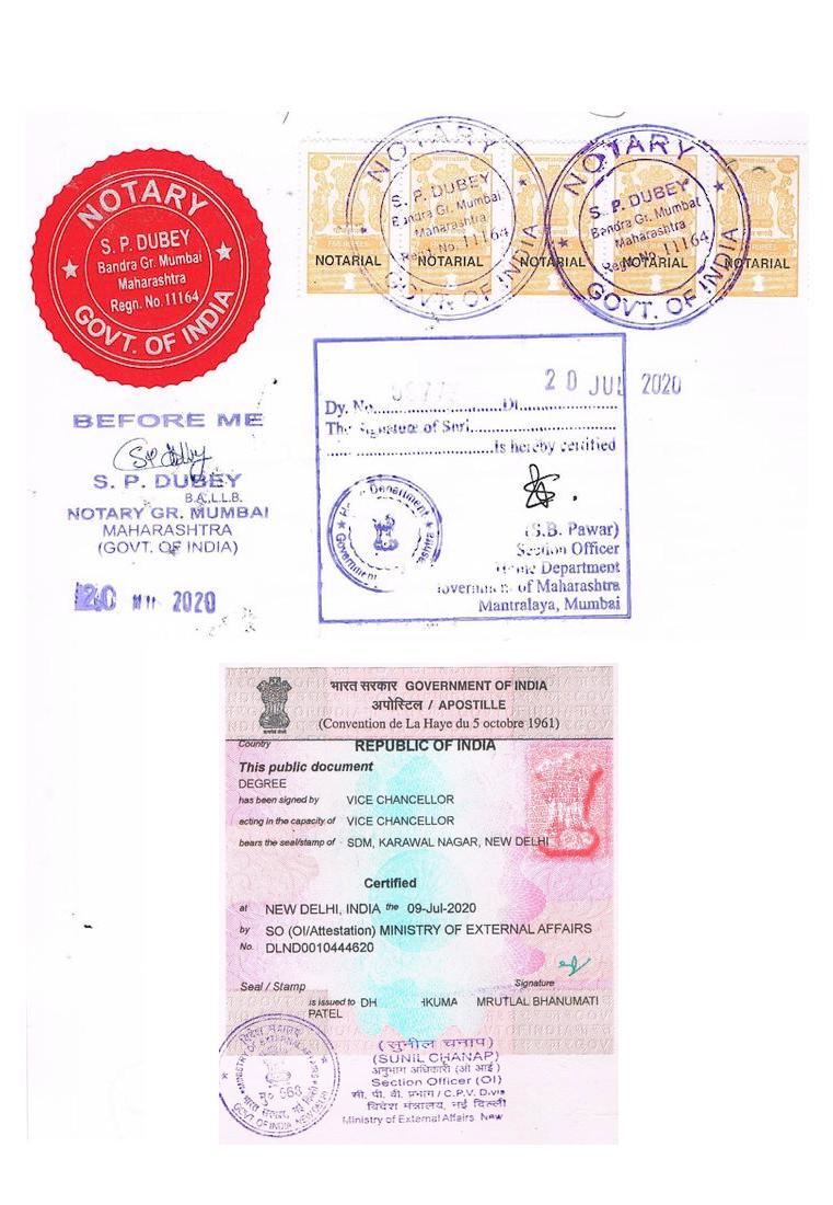 Notary and MEA attestation stamps on medical certificate