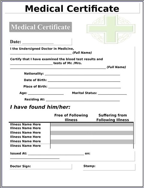 Format of medical certificate for apostille legalization