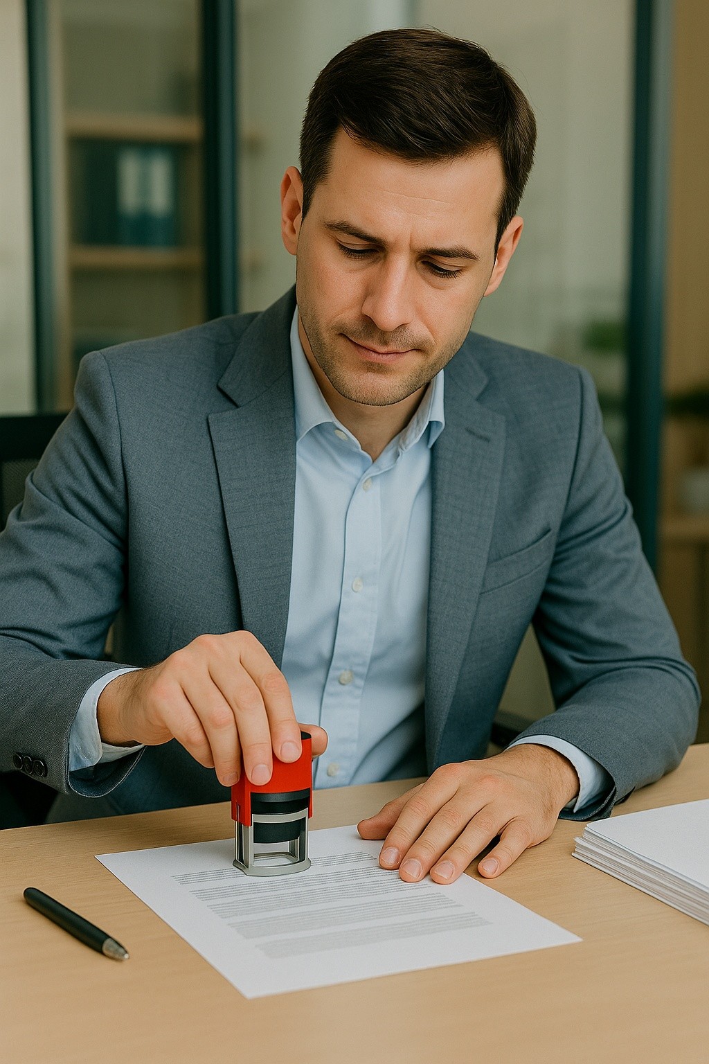 Professional officer stamping document for certificate attestation in India