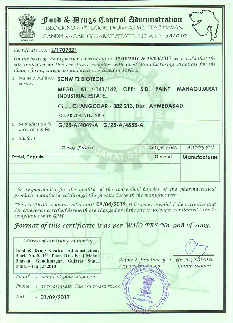 Sample GMP Certificate required for Apostille process in India